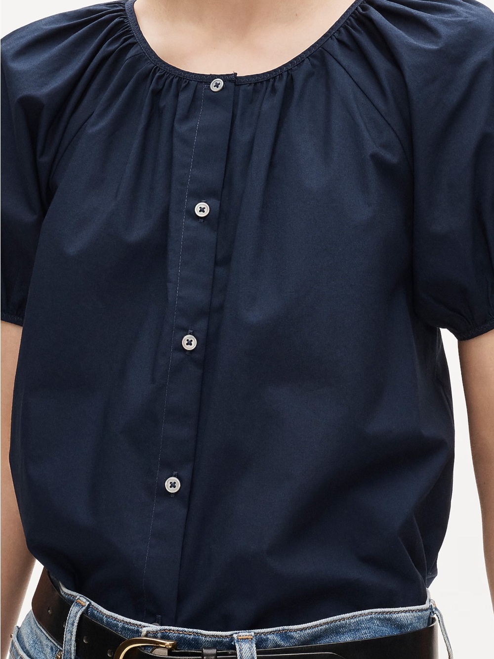 J.Crew Navy Cotton Poplin Puff Sleeve Top NWT S